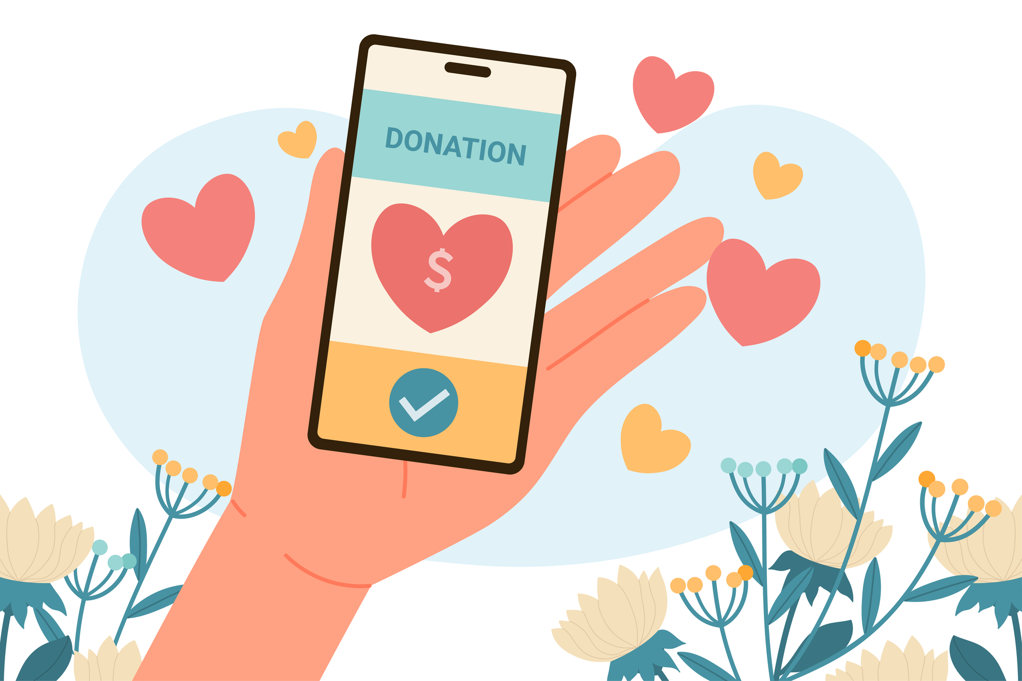 Person holding smartphone to donate money support, solidarity concept